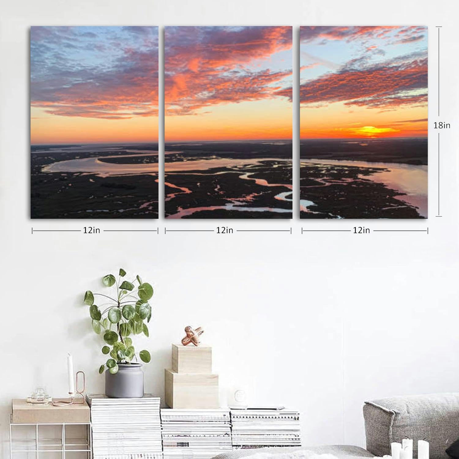 Amazon.com: Sunset the Eastern Shore Maryland 3 Piece Canvas Wall